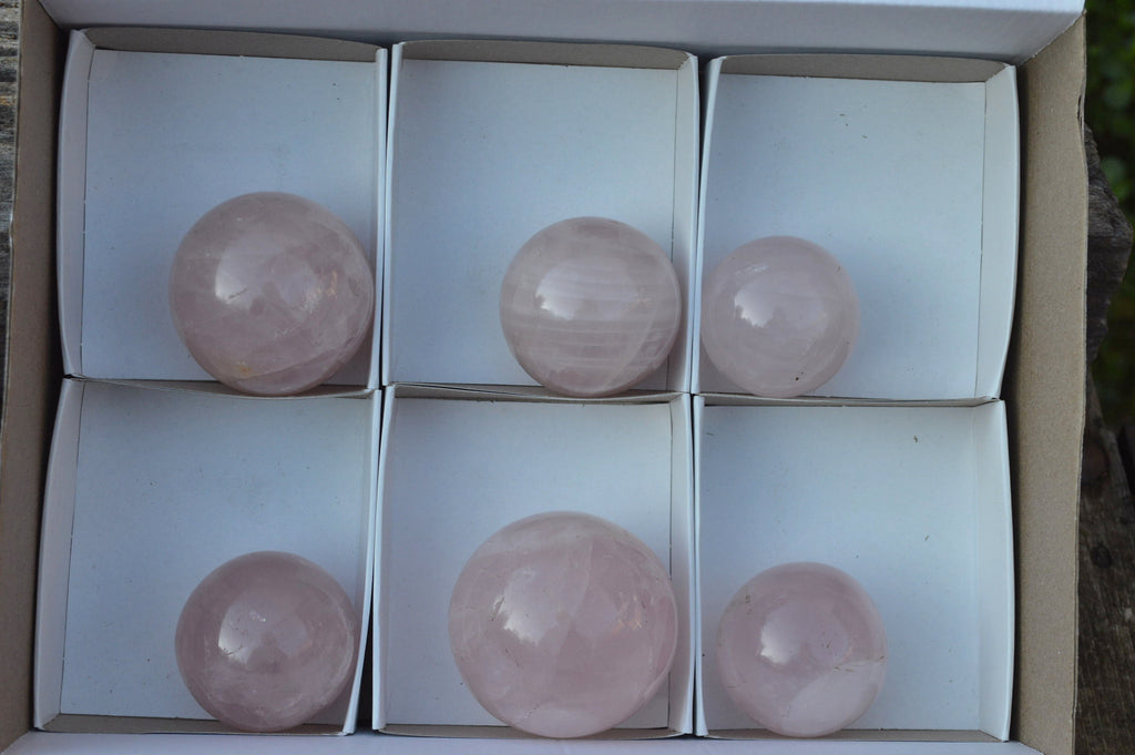 Polished Beautiful Pink Rose Quartz Spheres x 6 From Ambatondrazaka, Madagascar - TopRock