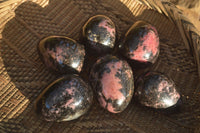 Polished Pink & Black Rhodonite Eggs x 6 From Madagascar - Toprock Gemstones and Minerals 