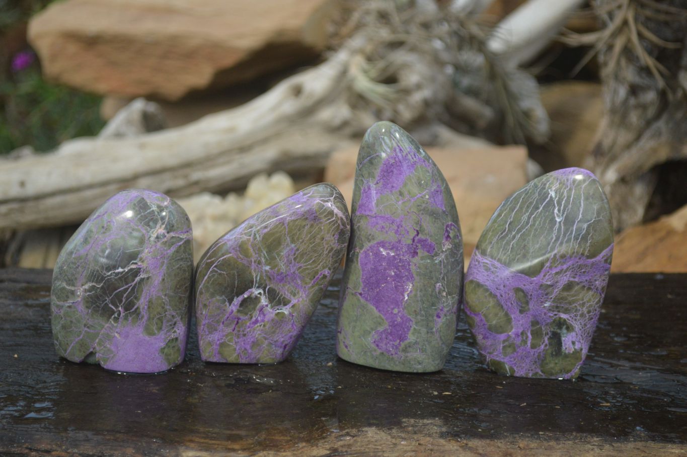 Polished Stichtite & Serpentine Standing Free Forms x 3 From Barberton, South Africa - Toprock Gemstones and Minerals 