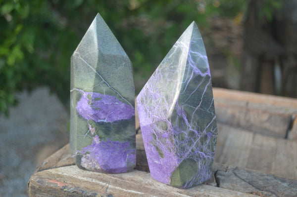 Polished Stunning Stichtite & Serpentine Points  x 2 From Barberton, South Africa - Toprock Gemstones and Minerals 