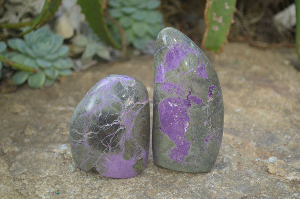 Polished Stichtite & Serpentine Standing Free Forms x 3 From Barberton, South Africa - Toprock Gemstones and Minerals 