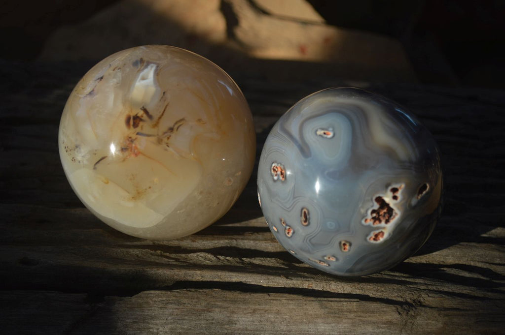 Polished Highly Selected Agate Spheres  x 2 From Madagascar - Toprock Gemstones and Minerals 