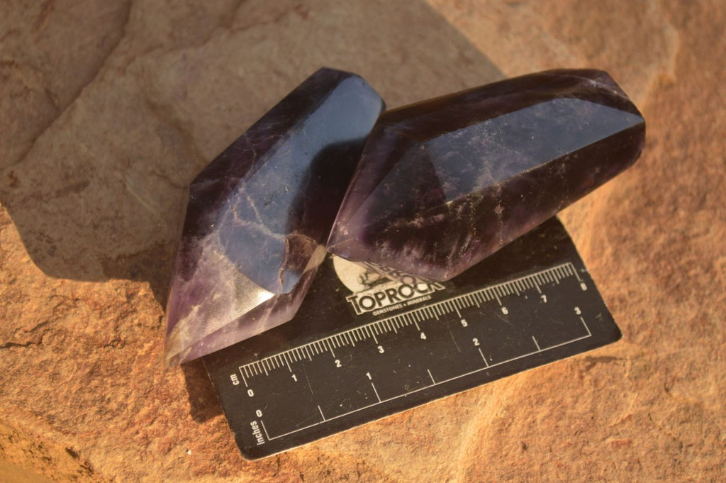 Polished  Dark Chevron Amethyst Points x 6 From Zambia - Toprock Gemstones and Minerals 