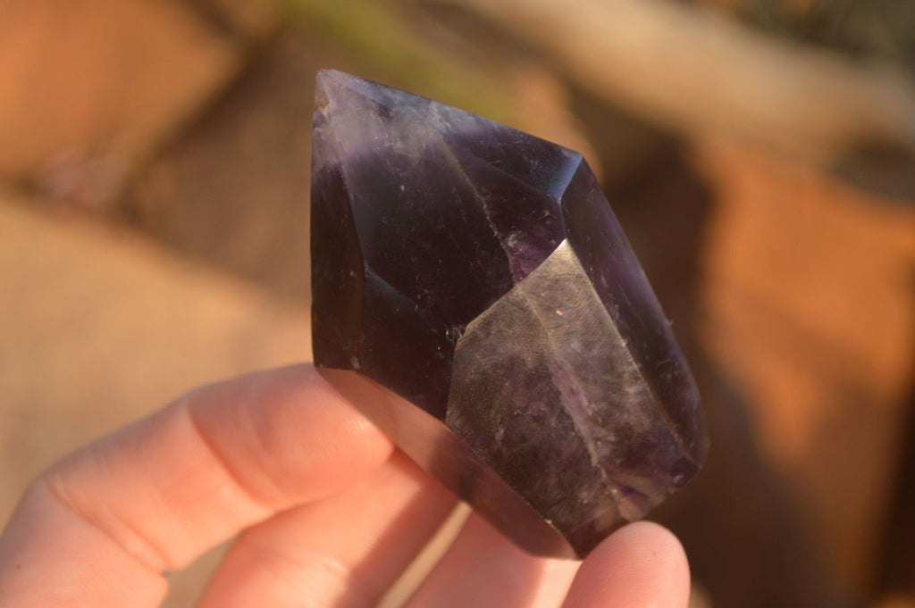 Polished  Dark Chevron Amethyst Points x 6 From Zambia - Toprock Gemstones and Minerals 