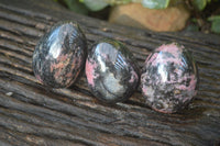Polished Pink & Black Rhodonite Eggs x 6 From Madagascar - Toprock Gemstones and Minerals 