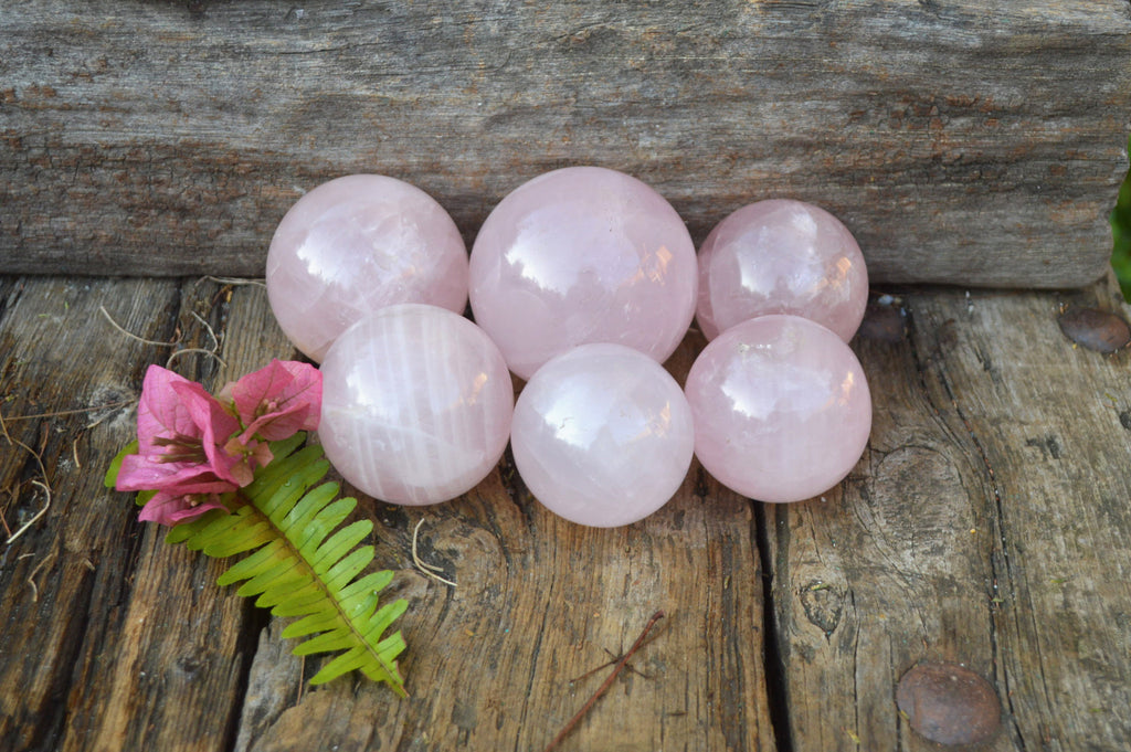 Polished Beautiful Pink Rose Quartz Spheres x 6 From Ambatondrazaka, Madagascar - TopRock