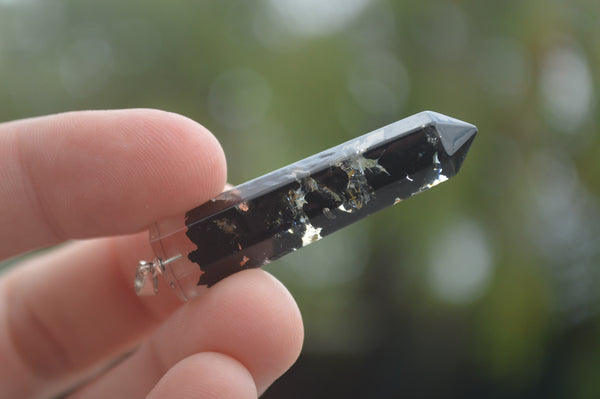 Polished Packaged Hand Crafted Resin Pendant with Tourmalinated Quartz Chips - sold per piece - From Bulwer, South Africa - TopRock