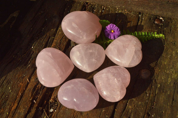 Polished Stunning Rich Pink Rose Quartz Hearts x 6 From Madagascar - TopRock