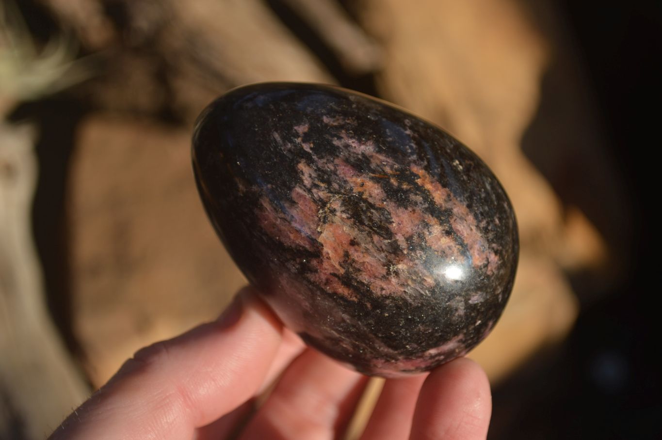 Polished Pink & Black Rhodonite Eggs x 6 From Madagascar - Toprock Gemstones and Minerals 