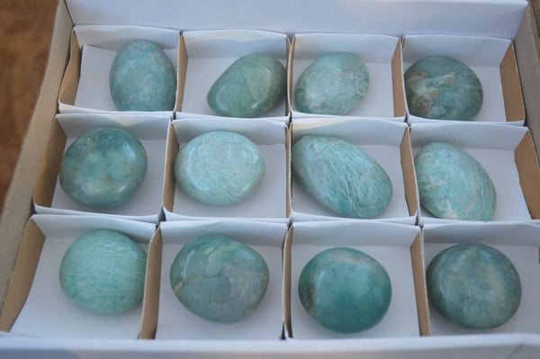 Polished  Blue Amazonite Palm Stones  x 12 From Madagascar - Toprock Gemstones and Minerals 