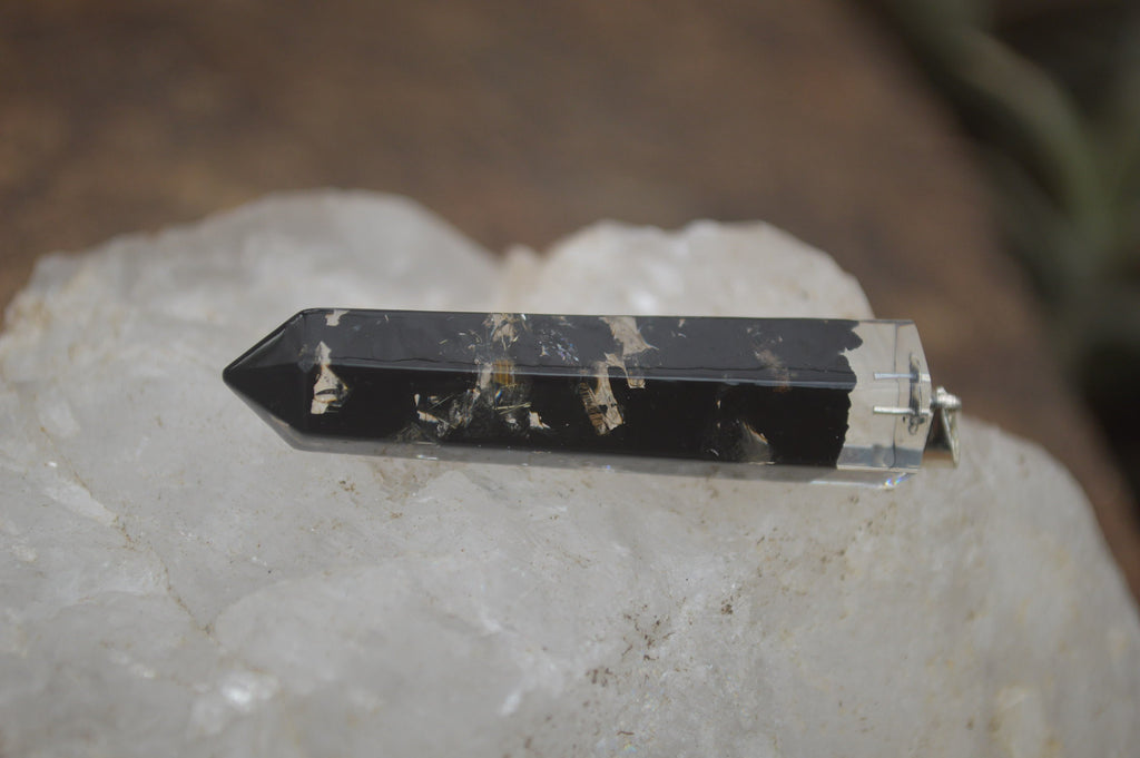 Polished Packaged Hand Crafted Resin Pendant with Tourmalinated Quartz Chips - sold per piece - From Bulwer, South Africa - TopRock