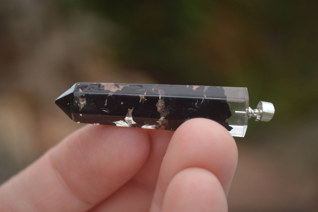 Polished Packaged Hand Crafted Resin Pendant with Tourmalinated Quartz Chips - sold per piece - From Bulwer, South Africa - TopRock