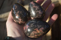 Polished Pink & Black Rhodonite Eggs x 6 From Madagascar - Toprock Gemstones and Minerals 