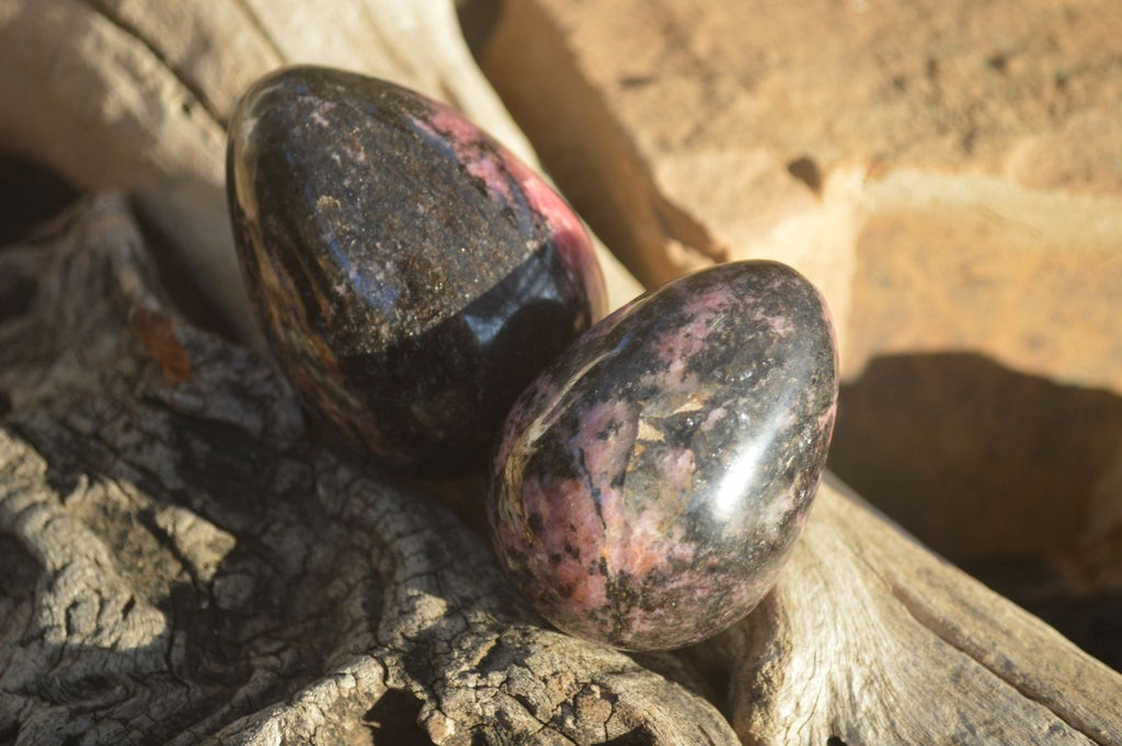 Polished Pink & Black Rhodonite Eggs x 6 From Madagascar - Toprock Gemstones and Minerals 