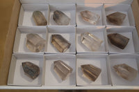 Polished Wispy Phantom Smokey Quartz Points x 12 From Madagascar - Toprock Gemstones and Minerals 