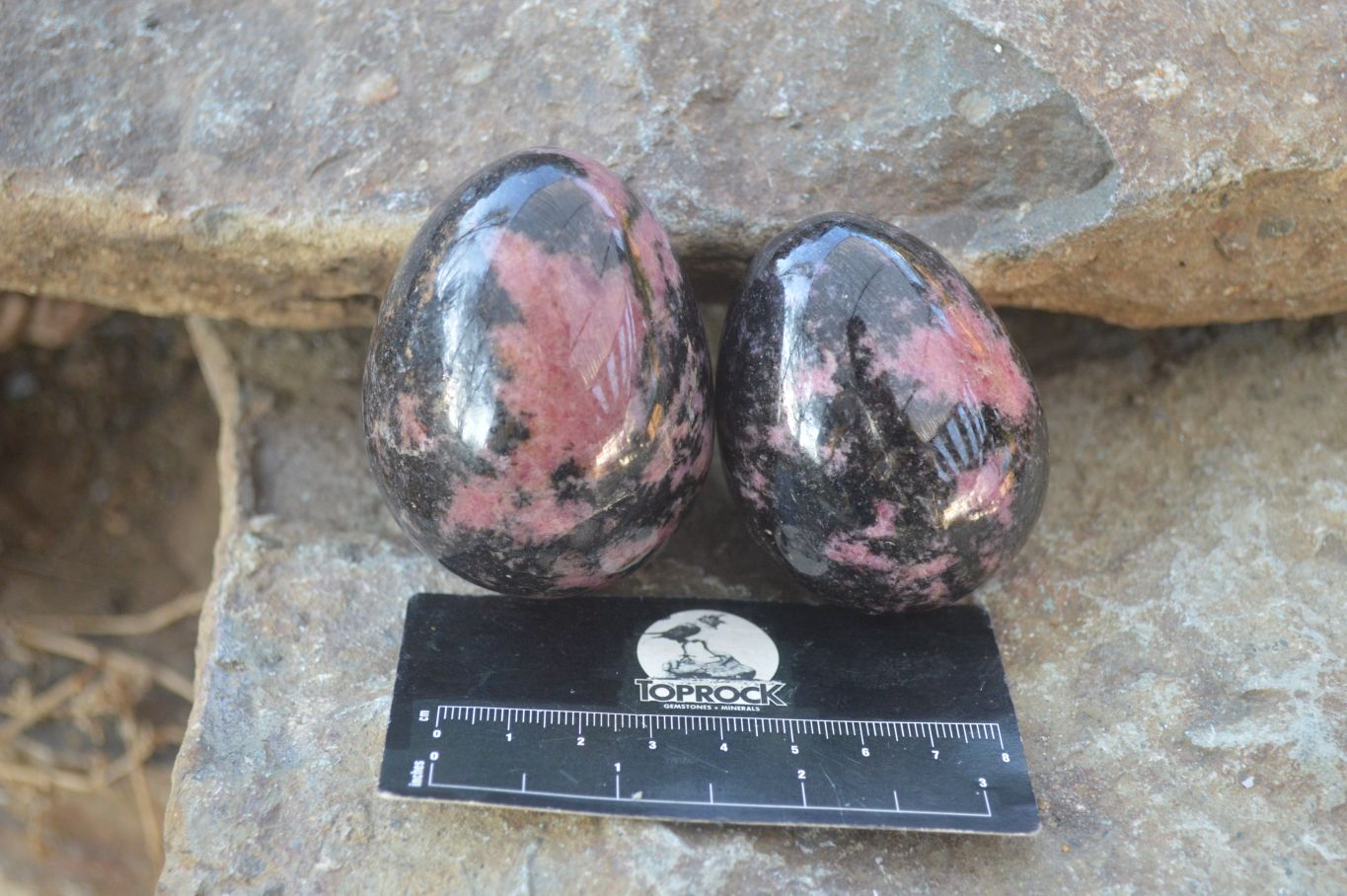 Polished Pink & Black Rhodonite Eggs x 6 From Madagascar - Toprock Gemstones and Minerals 