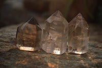 Polished Wispy Phantom Smokey Quartz Points x 12 From Madagascar - Toprock Gemstones and Minerals 