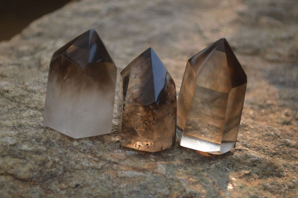 Polished Wispy Phantom Smokey Quartz Points x 12 From Madagascar - Toprock Gemstones and Minerals 