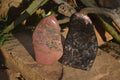 Polished Rhodonite and Chromite Standing Display Free Forms x 2 From Madagascar - Toprock Gemstones and Minerals 