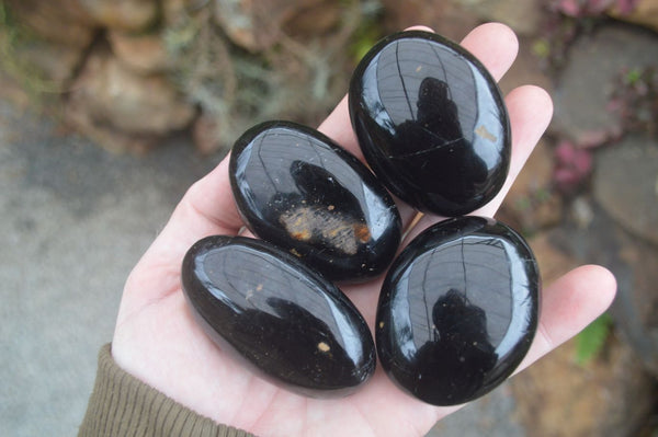 Polished Schorl Black Tourmaline Palm Stones  x 24 From Madagascar