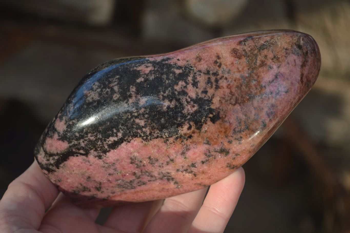 Polished Rhodonite and Chromite Standing Display Free Forms x 2 From Madagascar - Toprock Gemstones and Minerals 