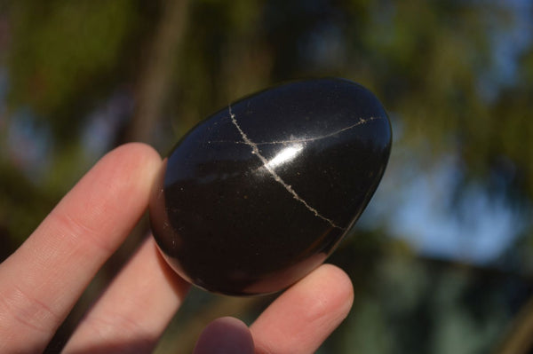 Polished Black Basalt Eggs  x 12 From Madagascar - Toprock Gemstones and Minerals 