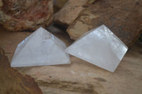 Polished Beautiful Clear Rock Crystal Quartz Pyramids x 2 From Madagascar