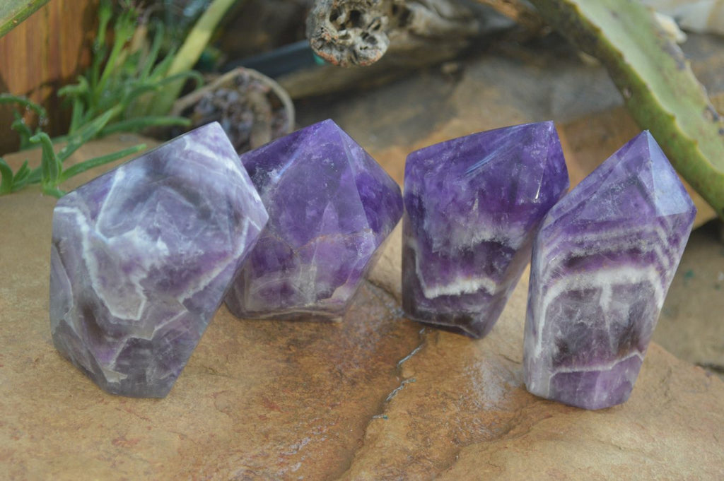 Polished Chevron Amethyst Points  x 4 From Zambia - Toprock Gemstones and Minerals 