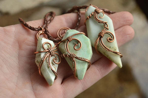 Polished Blue Smithsonite Pendants Wrapped In Copper Wire x 7 From Southern Africa - TopRock