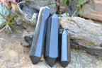 Polished Double Terminated Black Basalt Points  x 3 From Madagascar - TopRock