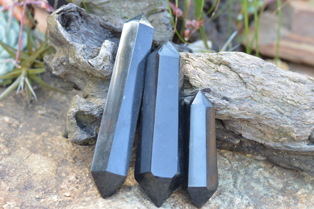 Polished Double Terminated Black Basalt Points  x 3 From Madagascar - TopRock