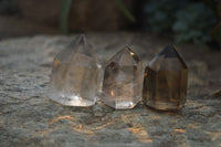 Polished Wispy Phantom Smokey Quartz Points x 12 From Madagascar - Toprock Gemstones and Minerals 