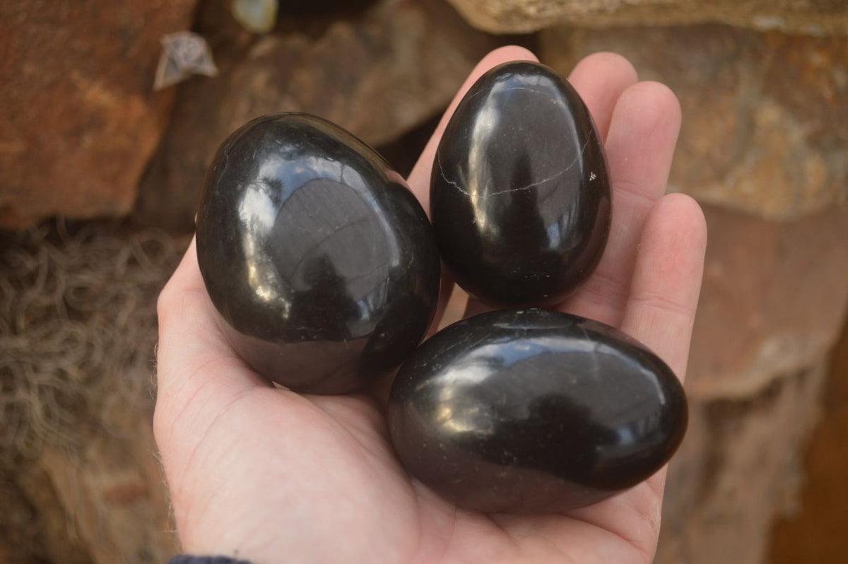 Polished  Black Basalt Gemstone Eggs x 6 From Madagascar - Toprock Gemstones and Minerals 