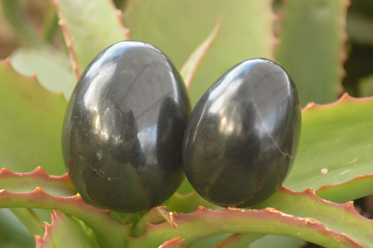 Polished  Black Basalt Gemstone Eggs x 6 From Madagascar - Toprock Gemstones and Minerals 