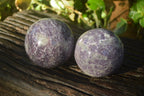Polished Purple Lepidolite Spheres (One With Rubellite) x 2 From Madagascar - Toprock Gemstones and Minerals 