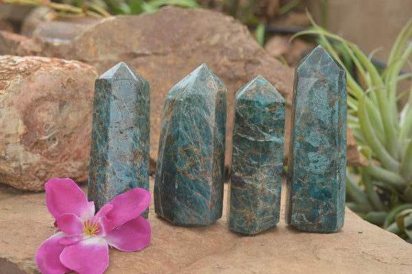Polished Blue Apatite Points  x 4 From Madagascar - TopRock