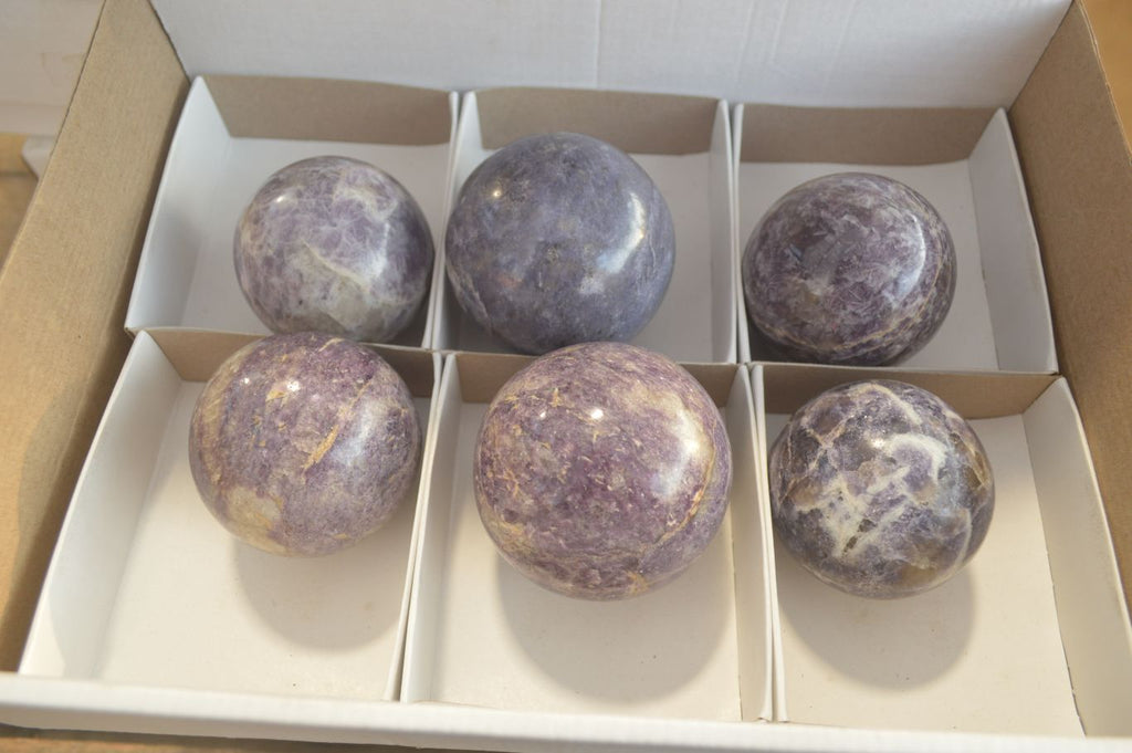 Polished Purple Lepidolite Spheres  x 6 From Madagascar - Toprock Gemstones and Minerals 