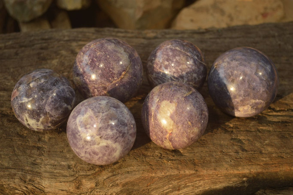 Polished Purple Lepidolite Spheres  x 6 From Madagascar - Toprock Gemstones and Minerals 