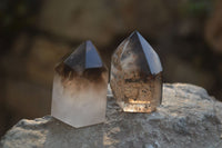 Polished Wispy Phantom Smokey Quartz Points x 12 From Madagascar - Toprock Gemstones and Minerals 