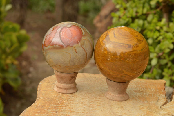 Polished Pair Of Polychrome & Ocean Jasper Spheres  x 2 From Madagascar - TopRock