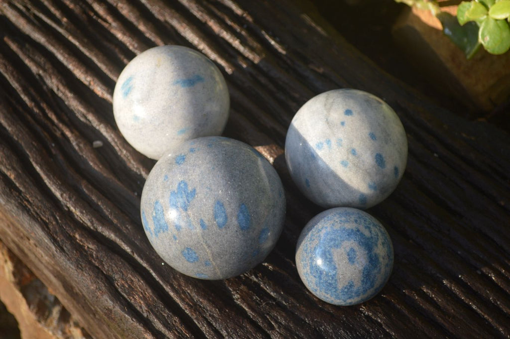 Polished Blue Spotted Spinel Quartz Spheres x 4 From Madagascar - Toprock Gemstones and Minerals 