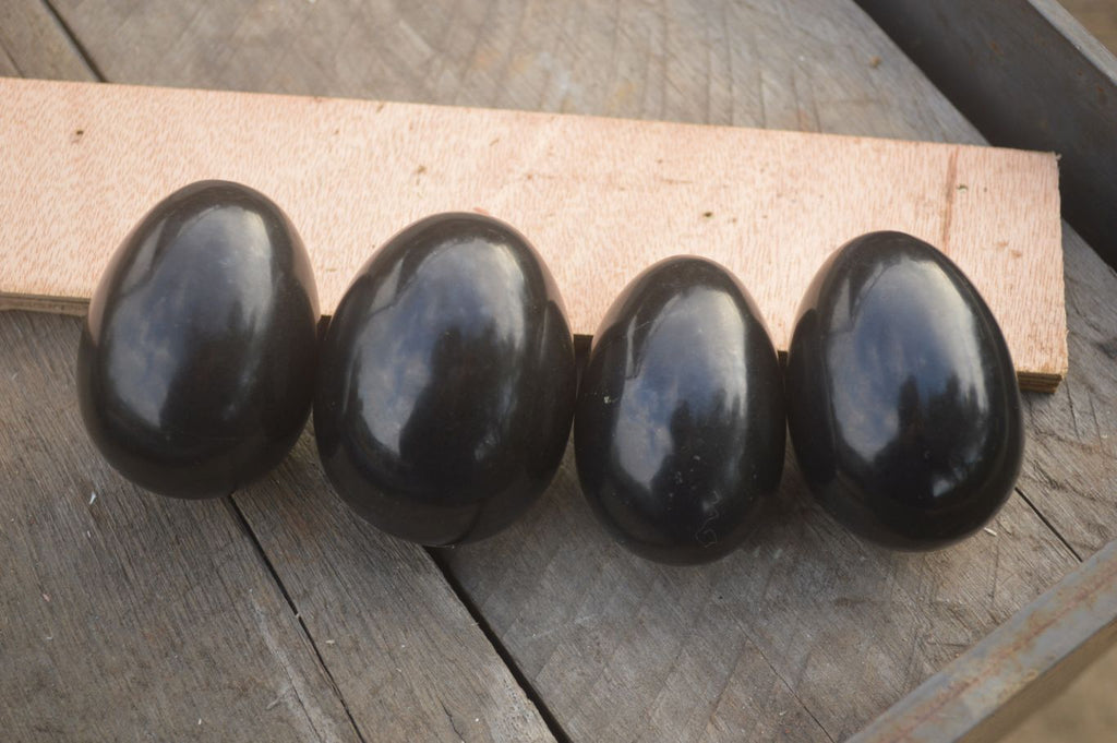 Polished  Black Basalt Gemstone Eggs x 6 From Madagascar - Toprock Gemstones and Minerals 