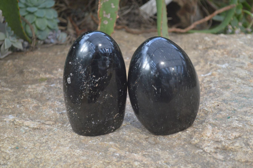 Polished Schorl Black Tourmaline Standing Free Forms x 2 From Madagascar - Toprock Gemstones and Minerals 