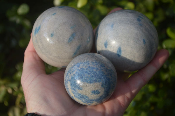 Polished Blue Spotted Spinel Quartz Spheres x 4 From Madagascar - Toprock Gemstones and Minerals 