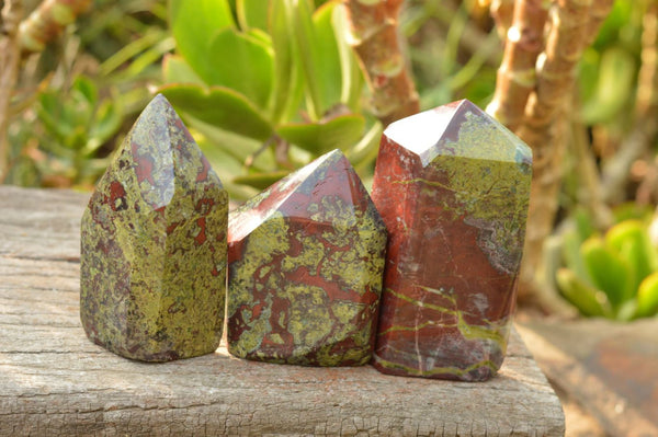 Polished Dragon (Bastite, Epidote, Piedmontite) Bloodstone Points  x 3 From Tshipies, South Africa - TopRock