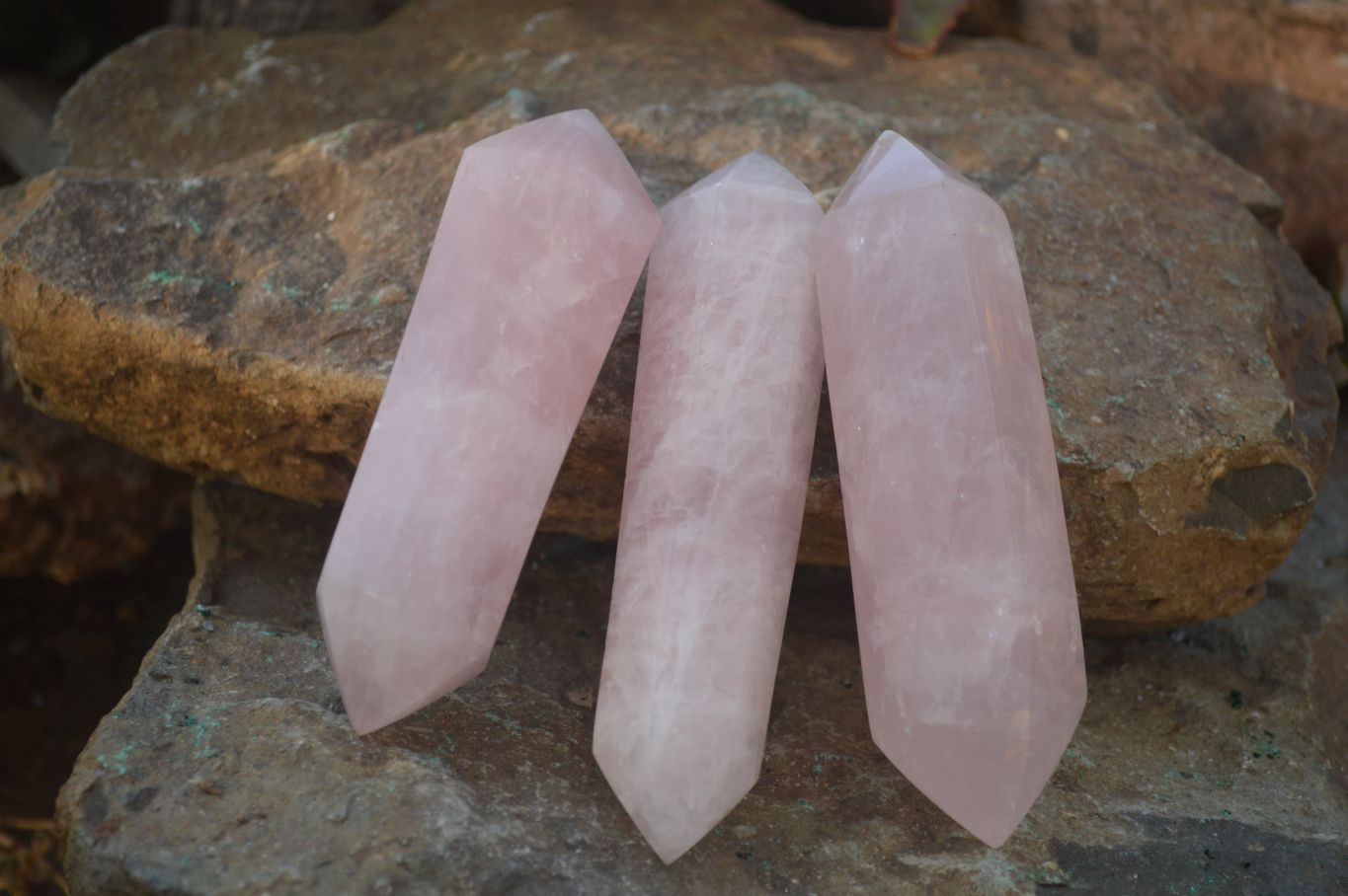 Polished Gemmy Double Terminated Rose Quartz Points x 4 From Ambatondrazaka, Madagascar - Toprock Gemstones and Minerals 