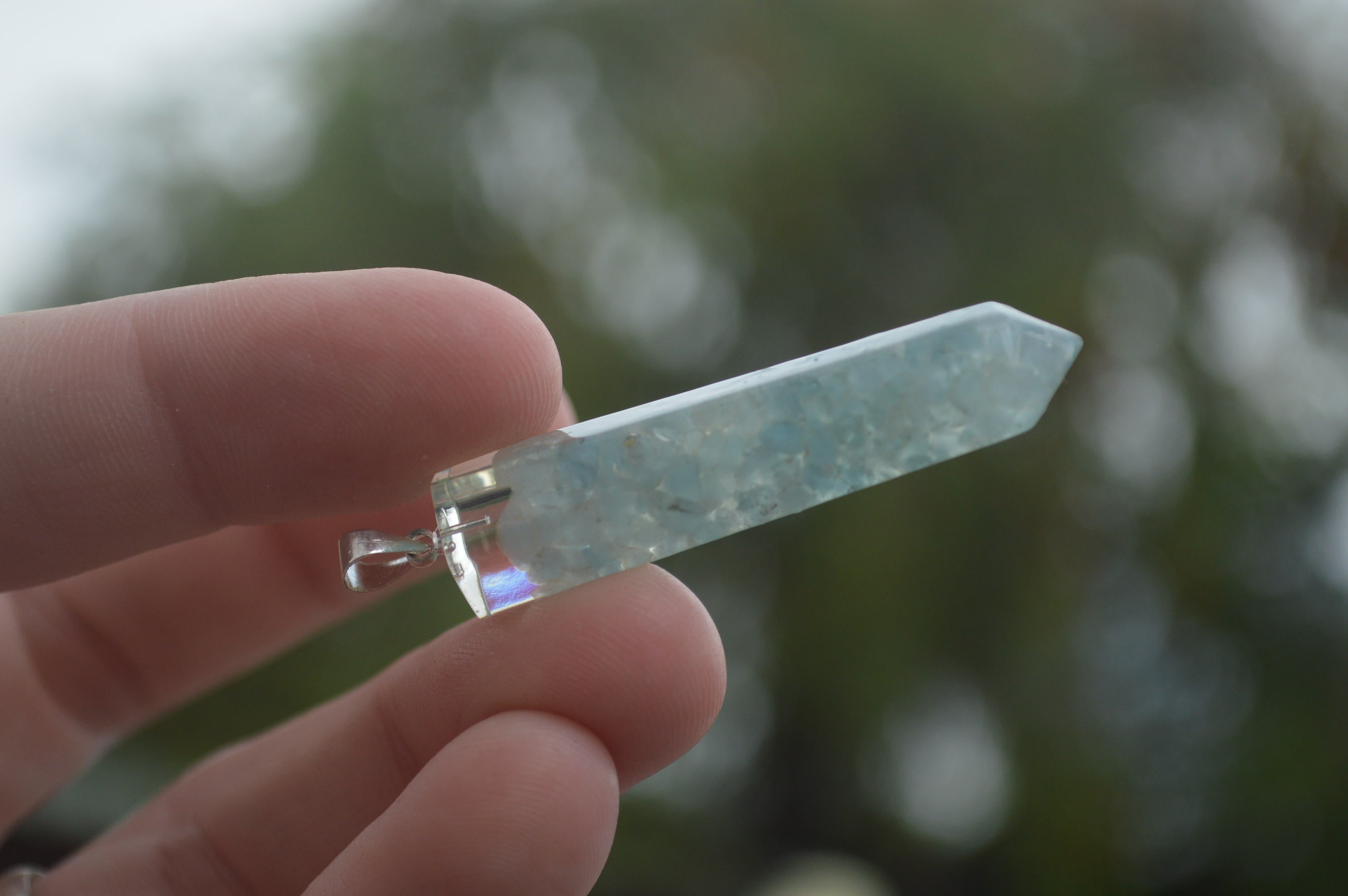 Polished Packaged Hand Crafted Resin Pendant with Aqua Marine Chips - sold per piece - From Bulwer, South Africa - TopRock