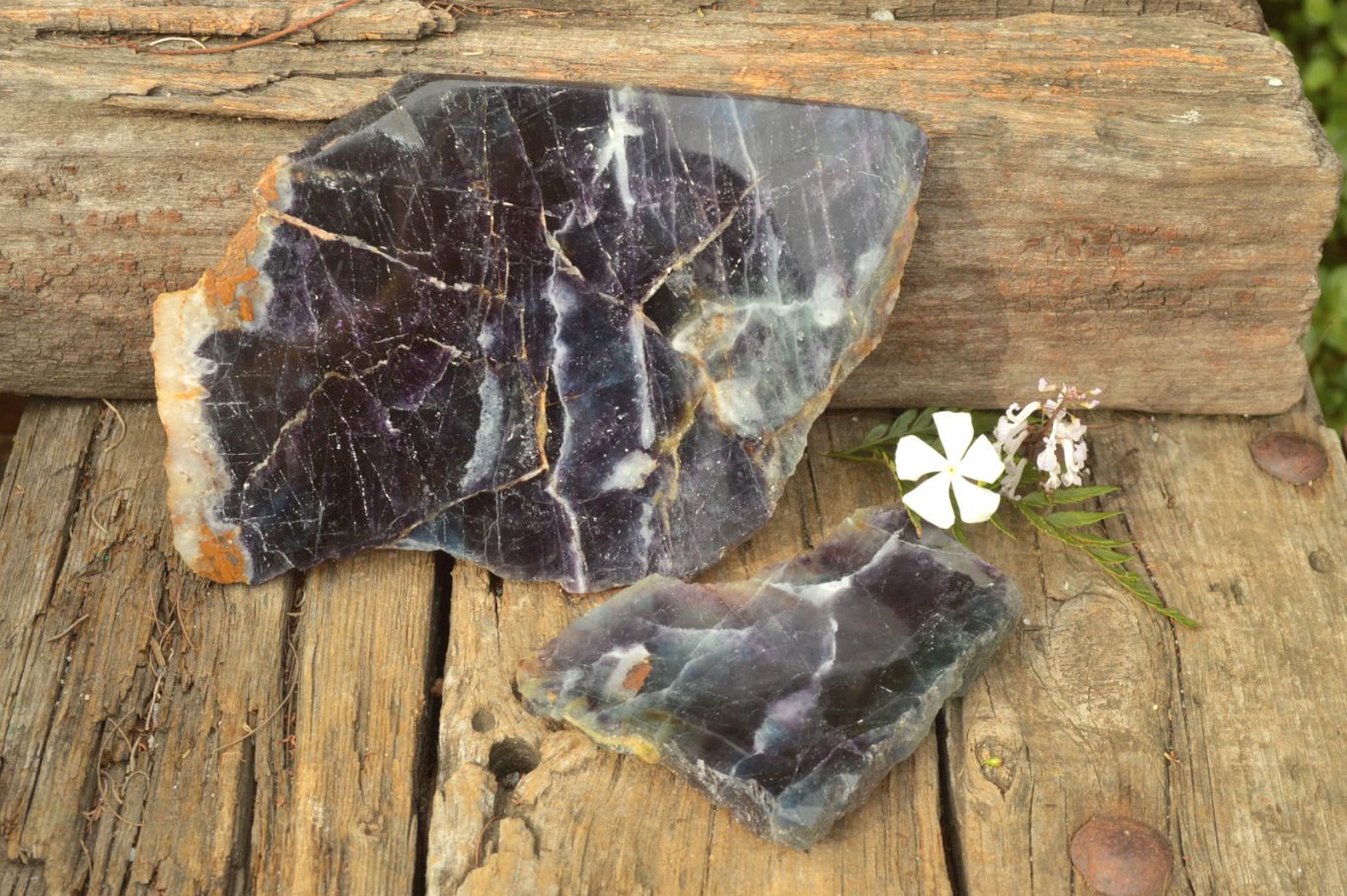 Polished Semi Translucent Watermelon Fluorite Slices x 2 From Uis, Namibia - TopRock