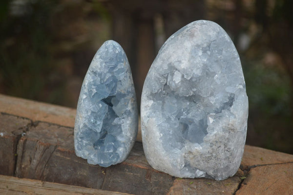 Polished Blue Celestite Standing Free Forms  x 2 From Sakoany, Madagascar