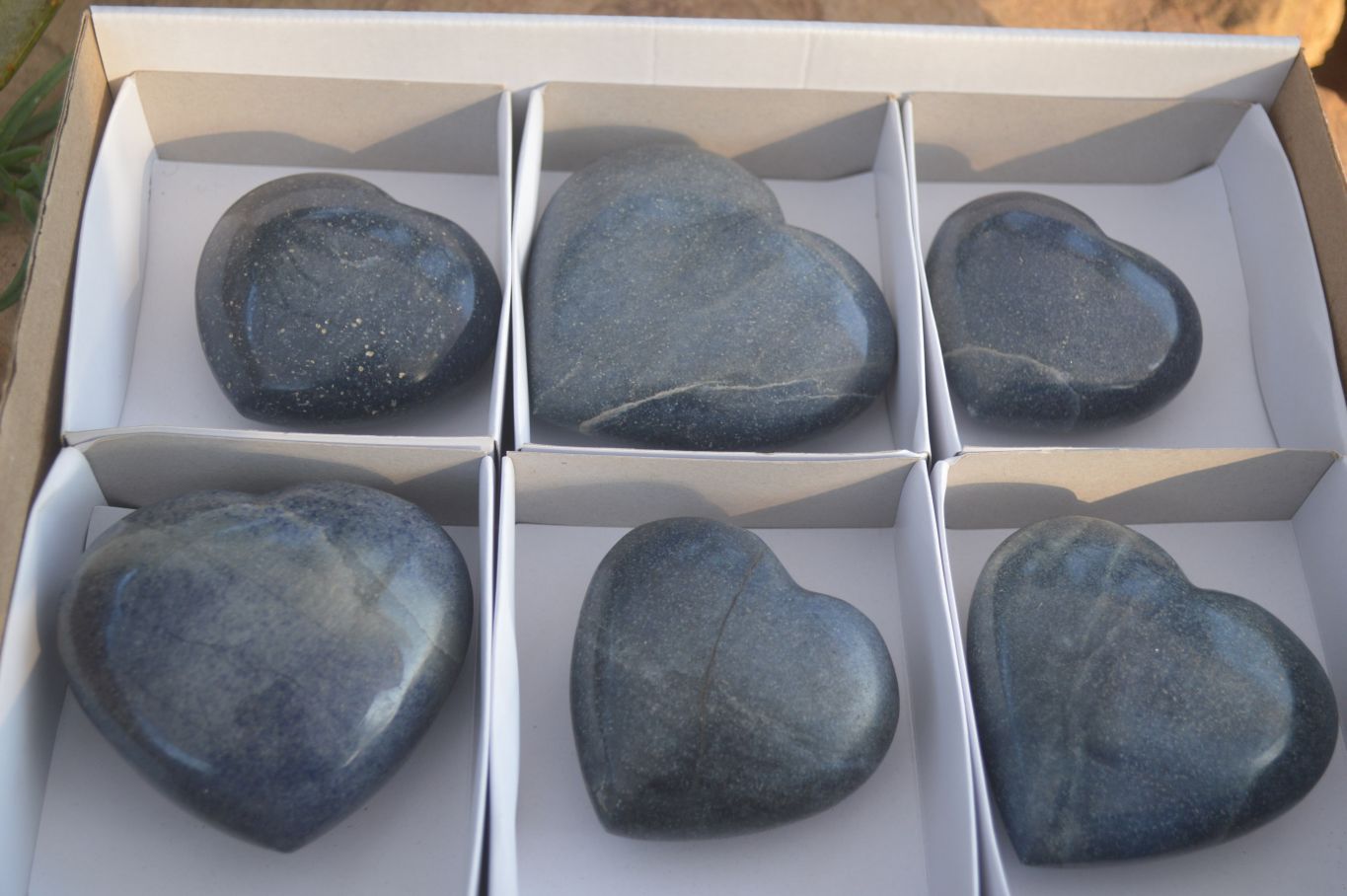 Polished  Blue Lazulite Gemstone Hearts  x 6 From Madagascar - Toprock Gemstones and Minerals 